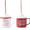 Metal Hot Coco Mug Ornaments w/Glittered Marshmallows